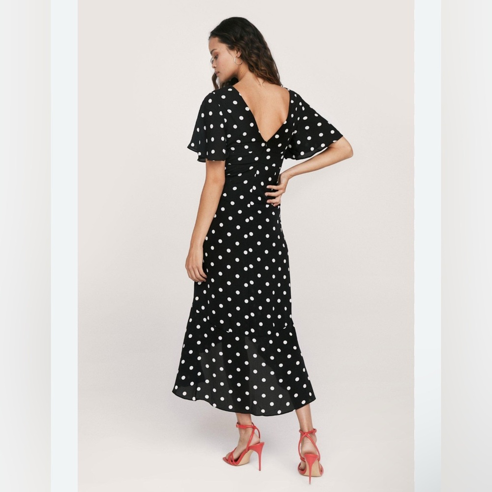 NWT NASTY GAL Angel Sleeve Polka Dot Ruffle Maxi Dress size L V-neck size M - Picture 2 of 9